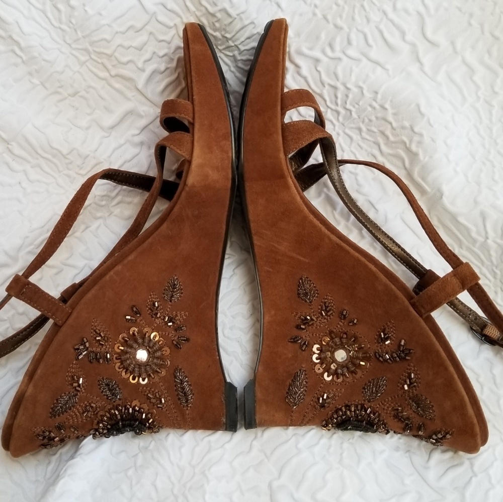 Alfani Serenity Caramel Suede Beaded Wedge Sandals - Picture 5 of 8